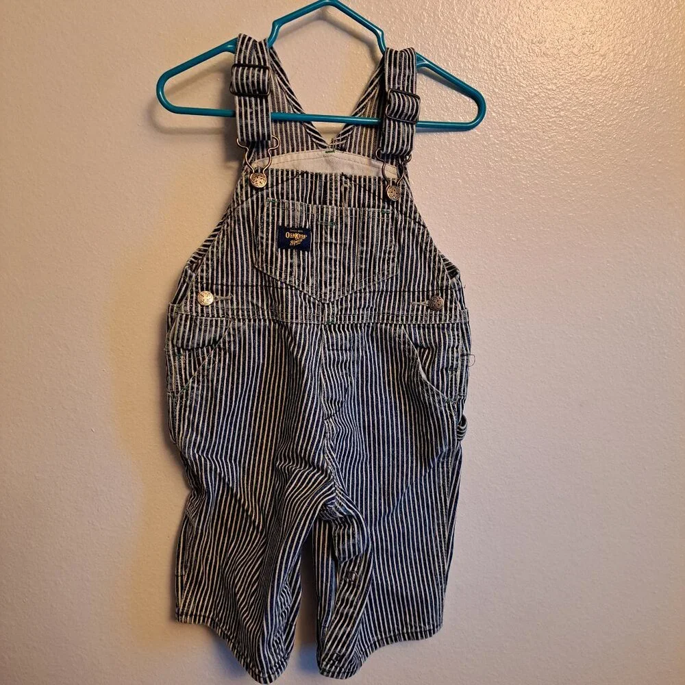 OshKosh B’Gosh Vestbak Striped Denim Railroad Engineer Bib Overalls W/Snap Legs - Picture 1 of 9